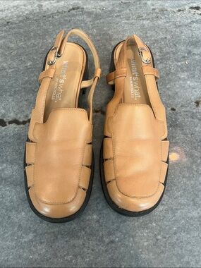 AEROSOLES Tan Leather Slingback Comfort Sandals